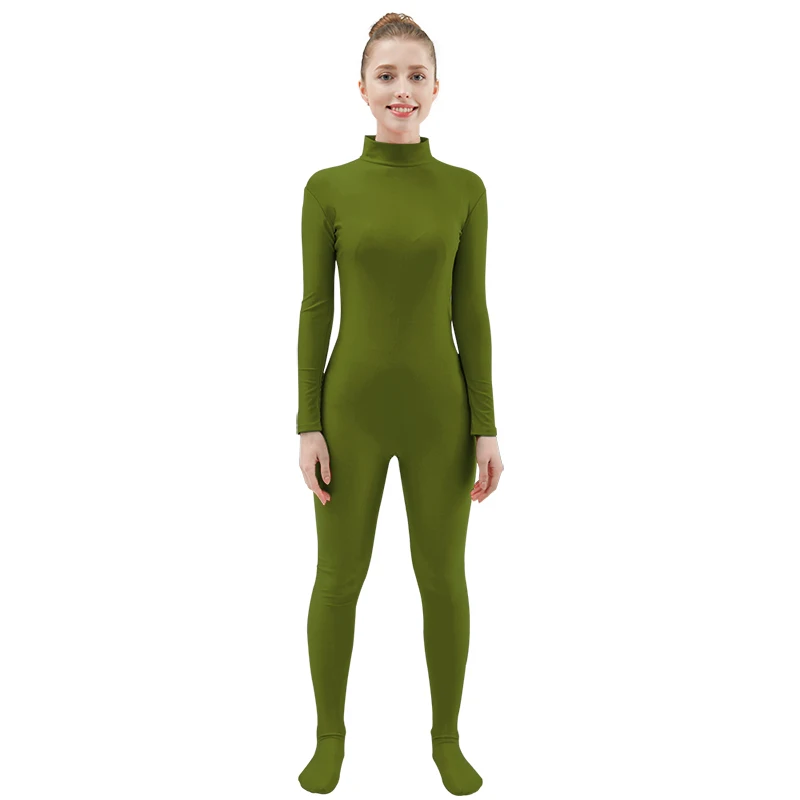 Army Green Ensnovo, Женский костюм из лайкры, нейлона, белого цвета, длинный рукав, водолазка, костюм на заказ, облегающие колготки, Одежда для танцев, костюмы из спандекса - Цвет: Army Green