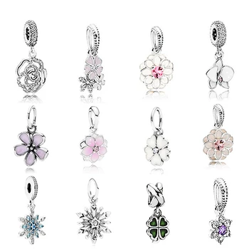 

High Quality Brand New 100% 925 Sterling Silver Flower Pendant With Transparent Cz Original Diy Bracelet Pendant Genuine Jewelry