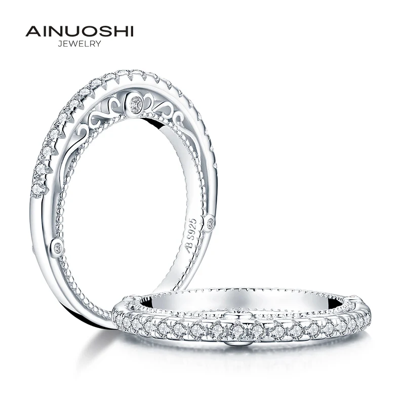 AINUOSHI роскошные 925 серебрянная плоское кольцо кольца женские обручальные имитация бриллиантов принцесса свадебные серебряные свадебные кольца ювелирные изделия