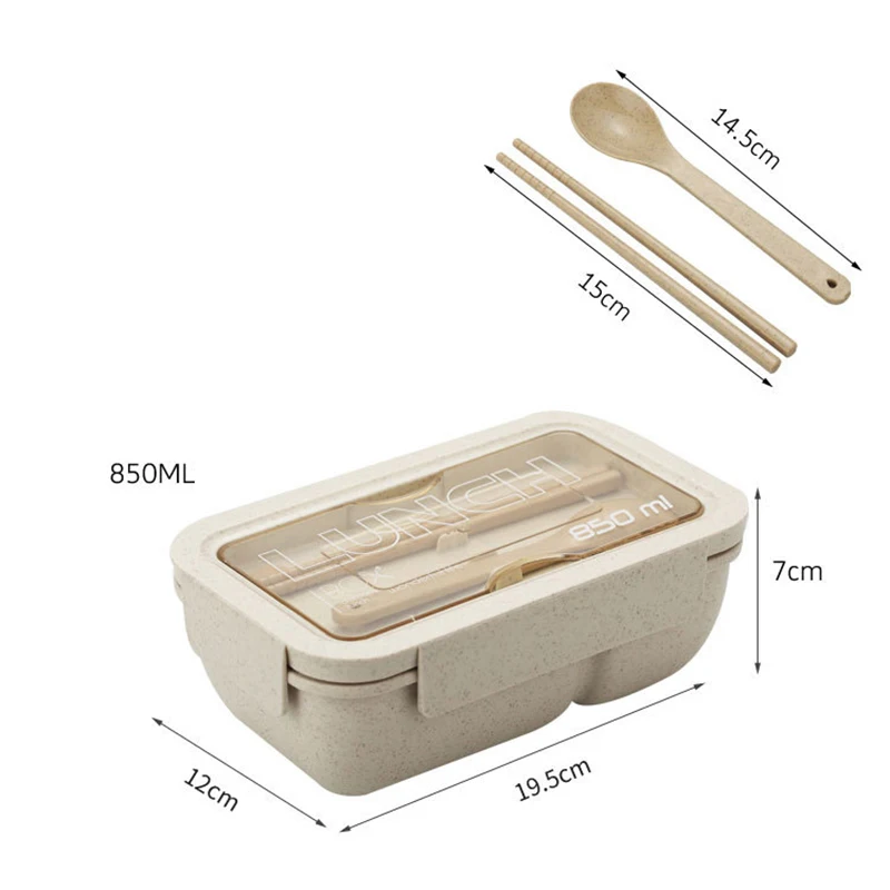 Bento Ланч-бокс с палочками для еды Ложка приготовление еды контейнеры для детей Взрослые отсек Пшеничная солома
