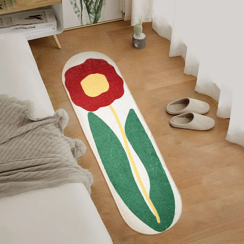 

Oval Bedside Tulip Furry Rug Bedroom Long Foot Mat Soft Lamb Wool Living Room Decorative Carpet Non-slip Absorbent Door Mat