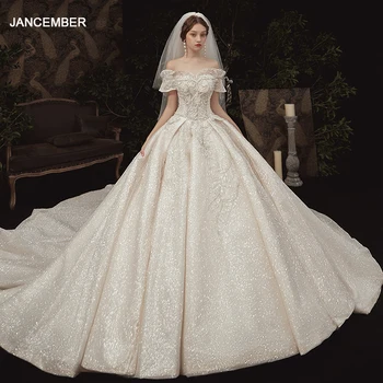 LDR29 Off-shoulder Simple Main Wedding Dress 2021 Bridal Hepburn Starry Sky Large Trailing French Style Women's Wedding Dress 1