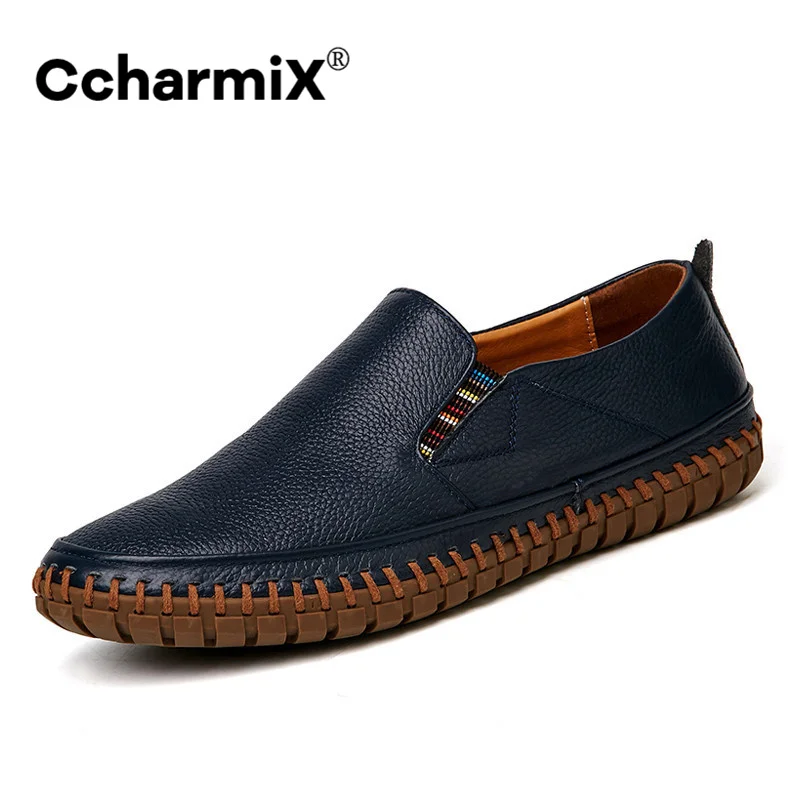 CcharmiX Мужские туфли из натуральной кожи Туфли без застежки Черная обувь Лоферы