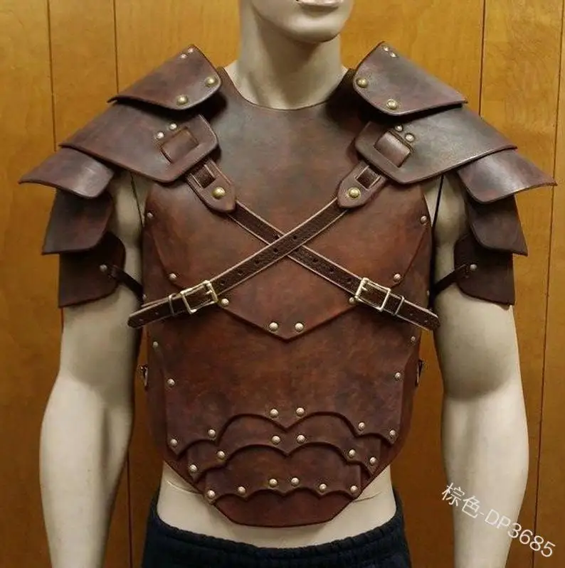 Men Medieval Costume Armors Cosplay Accessory Vintage Gothic Warrior Knight Shoulder PU Leather Harness Body Chest Belt |