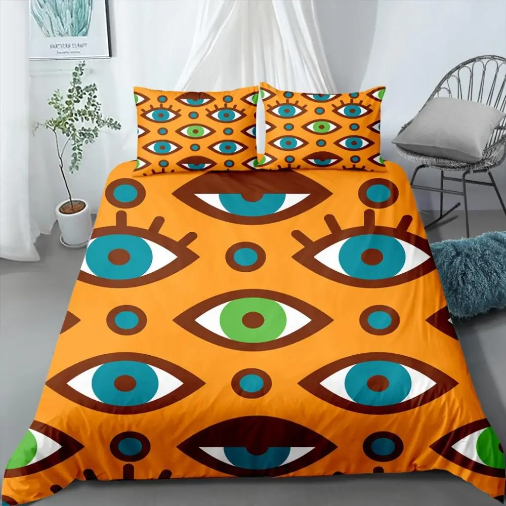 

3D Bedding Set Duvet Cover Sets Evil Eye Twin Single Double Queen Full King Bed Linen Orange/Yellow/White Bedclothes