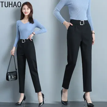 

TUHAO Office Lady Elegant Black Womens OL Casual Pants Work Trousers Loose Large Mom Pants for Spring Summer 2020 WM84