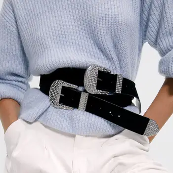 

Ladyfirsy Rhinestone ZA Belts for Women 2019 New Autumn Trendy Girls Wedding Street Style Statement Black Leather Waistband