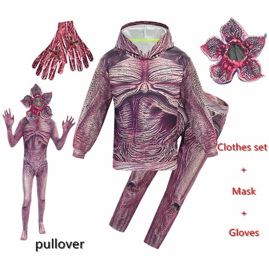 Костюм Demogorgon на Хэллоуин для детей толстовка молнии с капюшоном очень странные