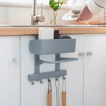 

Multifunctional Drain Storage Basket With Hook Towel Duster Cloth Hanger Cleaning Brush Hanger Scouring Pad Storage Rack