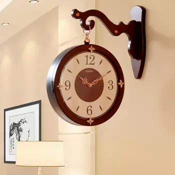

Wooden Large Wall Clock Vintage Modern Design Double Sided Wall Clock Kitchen Vintage Round Horloge Murale Home Decor JJ60WC