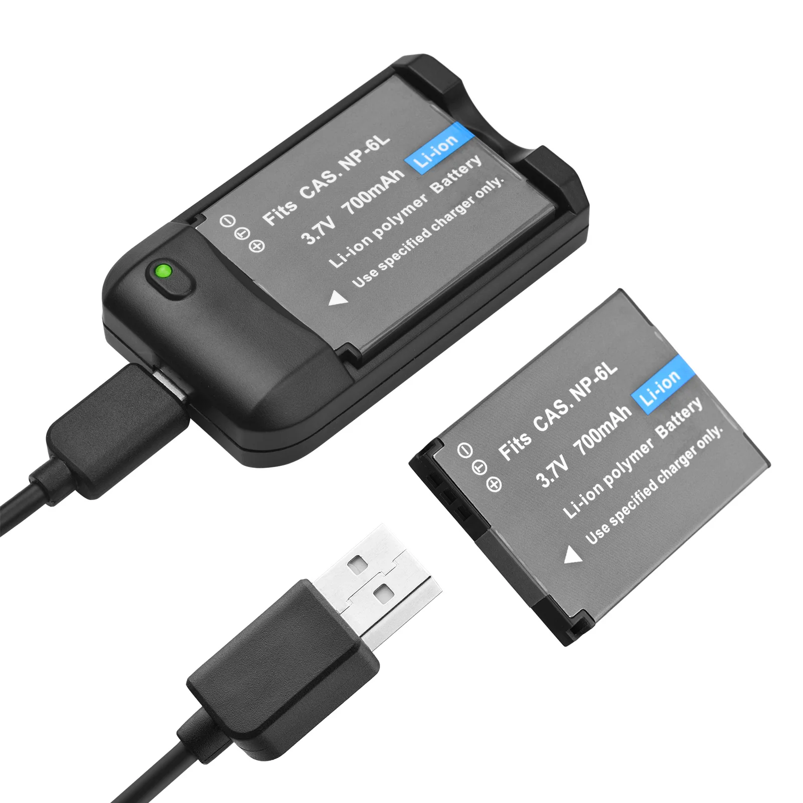 Battery Charger Adapter NP-6L Battery Charger with LED Indicator Light + 2pcs NP-6L Batteries 3.7V 700mAh with USB Charging Cable