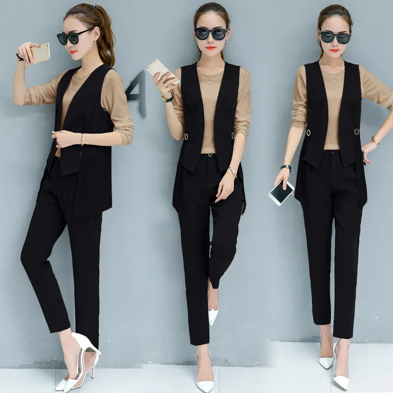 

2017 Autumn New Style Korean-style Fashion Elegant Casual Western Style Slimming Graceful Waistcoat Three-piece Set Fashion