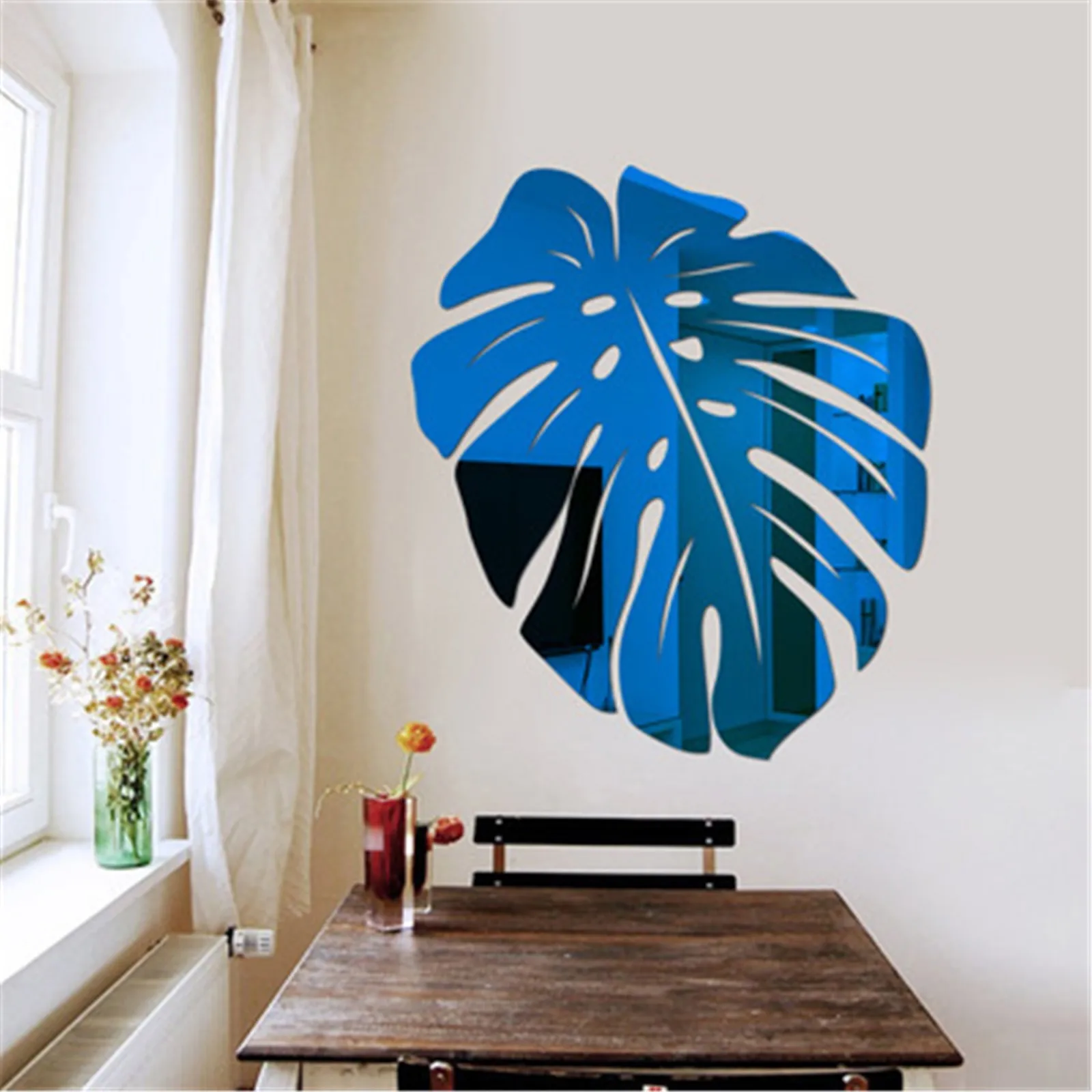 Wall Sticker Mirror Wall Sticker Acrylic Wall Sticker Acrylic Mosaic Tiles Sticker 3D Mirror Leaf Flower Sticker Nordic Acrylic Mural Decal For Living Room Removable Wall Stickers DIY Home Background Decor