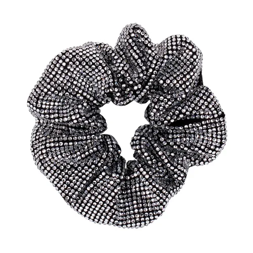 패션 라인 석 여성 실크 Scrunchie 탄성 수제 헤어 블랙 밴드 포니 테일 홀더 머리띠 헤어 액세서리 4
