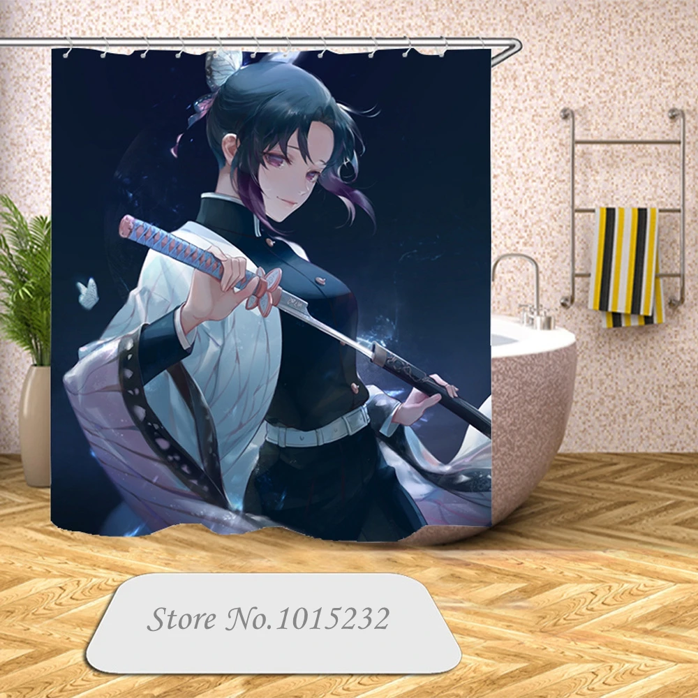 Kimetsu no Yaiba 3D Print Demon Slayer Anime Shower Curtain Polyester Fabric Bathroom Waterproof Hook Bath 02 | Дом и сад