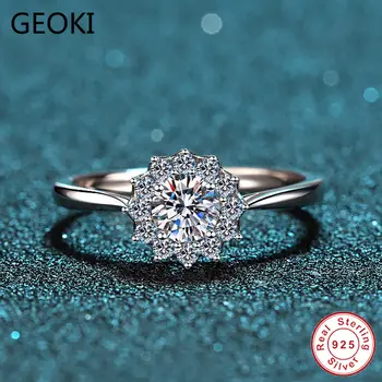 

Geoki Passed Diamond Test Perfect Cut 0.5 ct VVS1 Moissanite Snowflake Ring 925 Sterling Silver D Color Natural Stone Rings