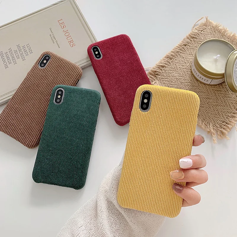 

From Jenny Solid color corduroy for iPhone x xr xs max 6 6s 7 8 Plus simple mobile phone fleece protection soft shell