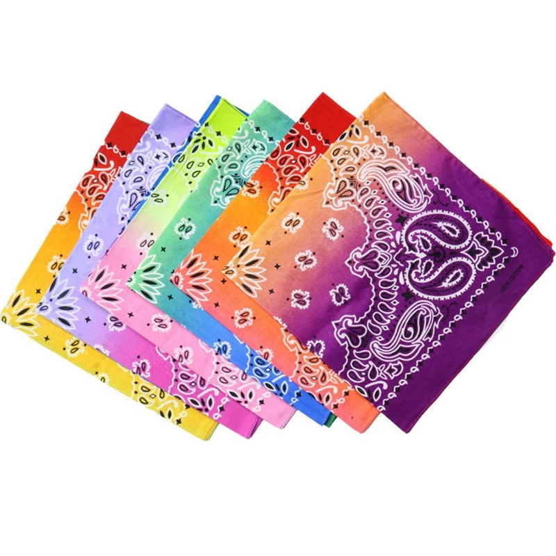 55*55cm Gradient Printing Square Headscarf Hip Hop Fashion New Unisex Cashew Flowers Headscarf Cotton Scarf