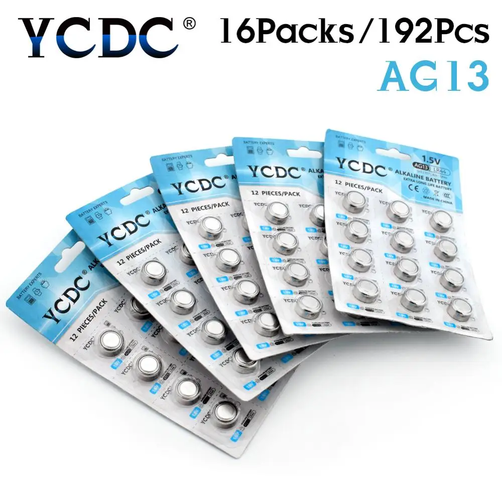 192 шт. YCDC AG13 LR44 357A S76E G13 кнопочные батареи для монет 1,5 В щелочные батареи отличная мощность для длительного срока службы