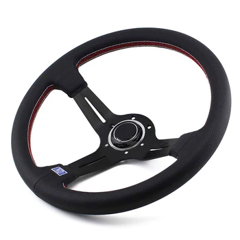 

Universal 350mm Sports Steering Wheel Aluminum Spoke Real Leather ND Steering Wheel