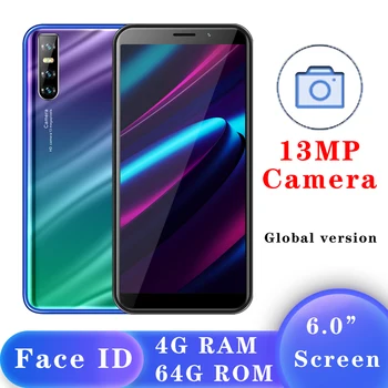 

K50 Global version Smartphones 4G RAM 64G ROM MTK6580 Face ID Unlocked Celulares Android Mobile Phones 13MP Quad Core 6.0inch