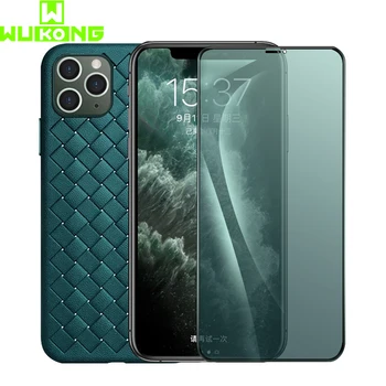 

Honorable 1 set Dark Green Case+Tempered Glass For iPhone 11 Pro Max Braid TPU Cover For iPhone 11 Pro Matte Screen Protector