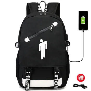 

Billie Eilish Backpack For Teenager USB Charging Capacity Travel Rucksacks 17 Inch Laptop Mohilas Hip Pop Luminous School Bags