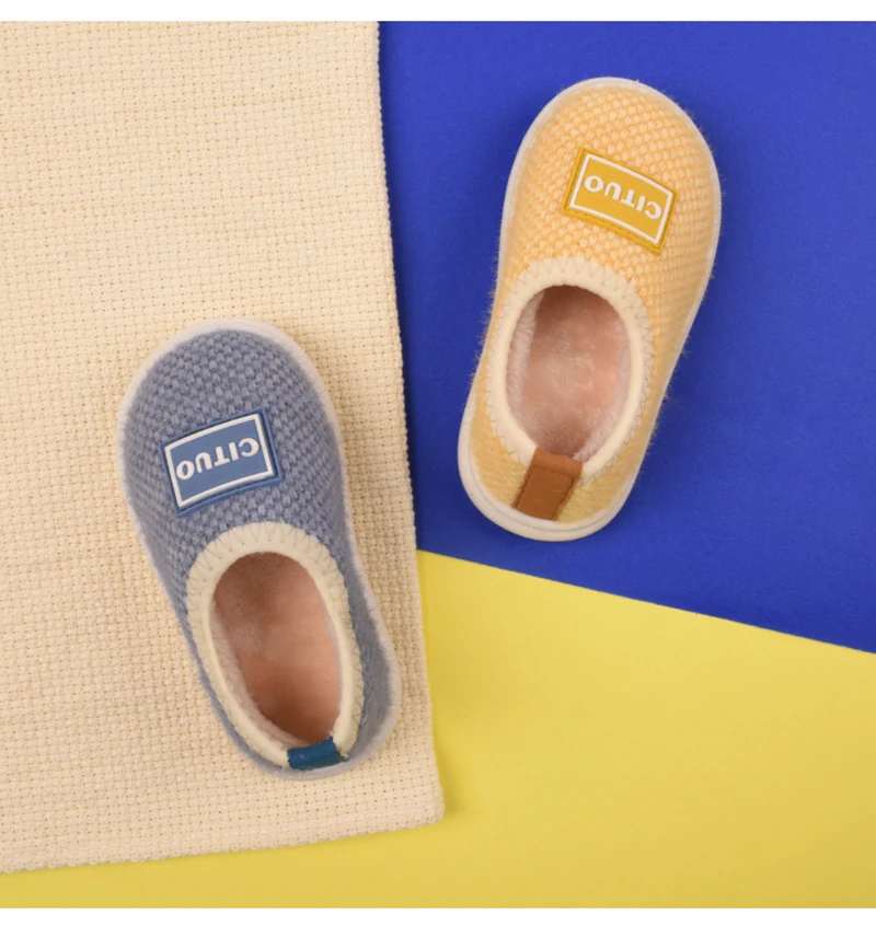 Winter Children Knit Furry Slippers Kids Soft Plush Warm Home Floor Shoes Boys Girl Rubber Soles Non-slip Indoor Cotton Slippers girls leather shoes