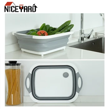 

Foldable Silicone Vegetable Cutting Board Fruit Vegetable Basket Filter Washable Camping Chopping Stand Folding Chopping Board