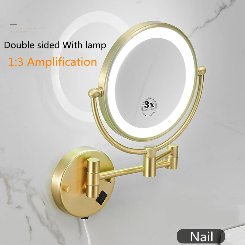 Cosmetic Mirror Antique Brass Dual Side LED Wall Lamp Magnification 3 X/5 X/10 X Extending Folding Brushed Gold Makeup Mirrors 3