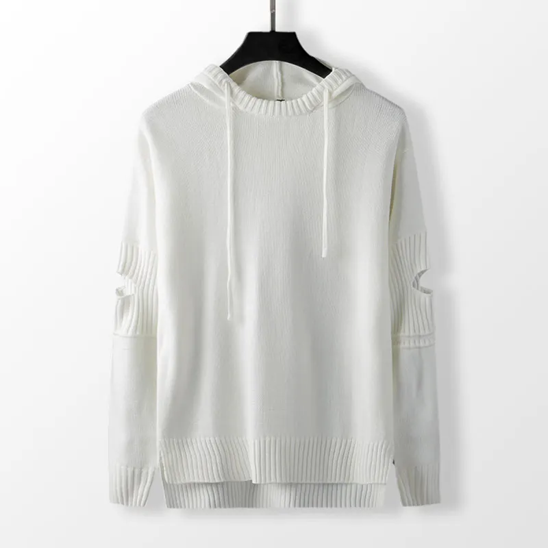 Y& CHIC осень и зима мужская мода отверстия в рукавах разработан свободный fit пуловер с капюшоном свитер - Цвет: white