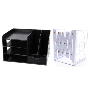 

1 Pcs Book Ends,Decorative Adjustable Book Ends & 1 Pcs Desk Organizer DIY Pen Holder Box Desktop Rack