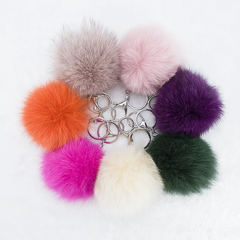 

1PC 75*70mm Women Keychains Fluffy Fur Pom Pom Keychain Soft High grade Rabbit Fur Ball Key ring for Car Bag