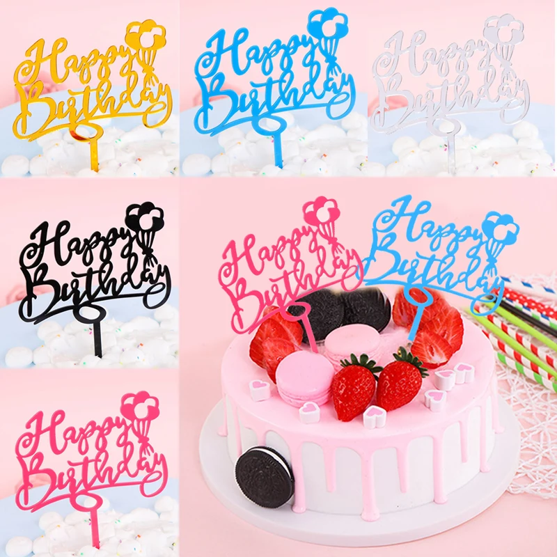 2pcs Simple Glitter Happy Birthday Modern Birthday Party Cake Topper Decoration 