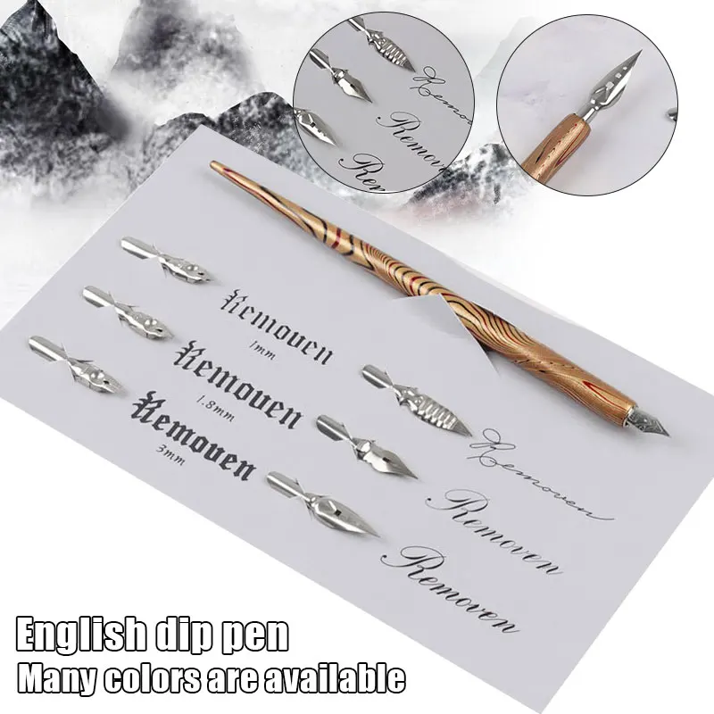 Деревянный держатель для перо каллиграфии ручной работы Dip Pen набор с 6