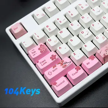 

104 Keys PBT Pink Sakura Pattern Keycaps Replacement Set For Cherry/Kailh/Gateron/Outemu Switch keyboards Accessory