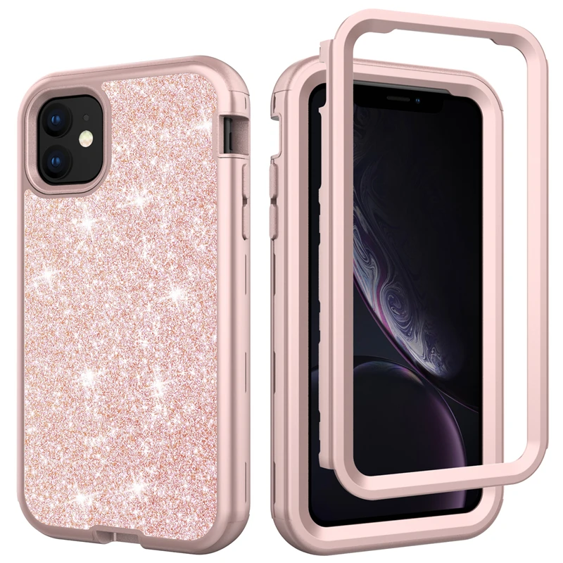 

Phone Cover For iPhones 11pro Back Coque Pink Black Purple Girl Women Phone Accessories For iPhone 11 Pro Max Glitter Phone Case