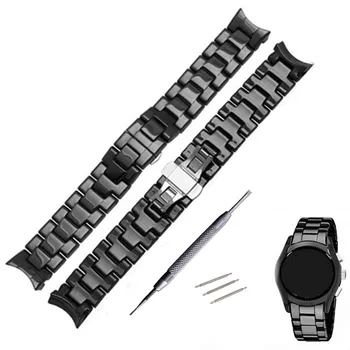 

Pearl ceramic watch band 22mm black luxury wristband deployment buckle replace for AR1400/1410 strap