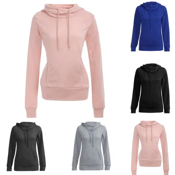 

women's fashion solid color zipper long-sleeved hooded loose casual warm sweatshirt sports training shirt