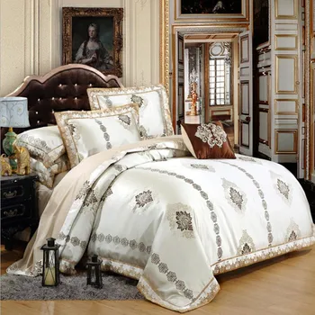 

Luxury Ivory court style Bedding Set jacquard weave Bedding Simple European style Bed Set wedding Bed Cover/Sheet Duvet Cover