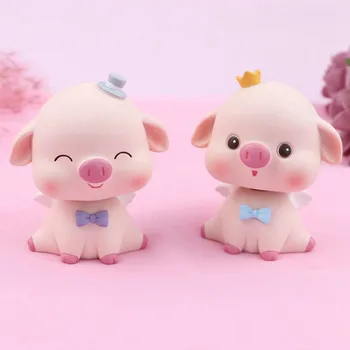 

Pink Cute Shaking Head Little Pig Ornament Decoration For Craft Ornaments Home Decoration Cartoon Gifts Desk Car Cake Decor