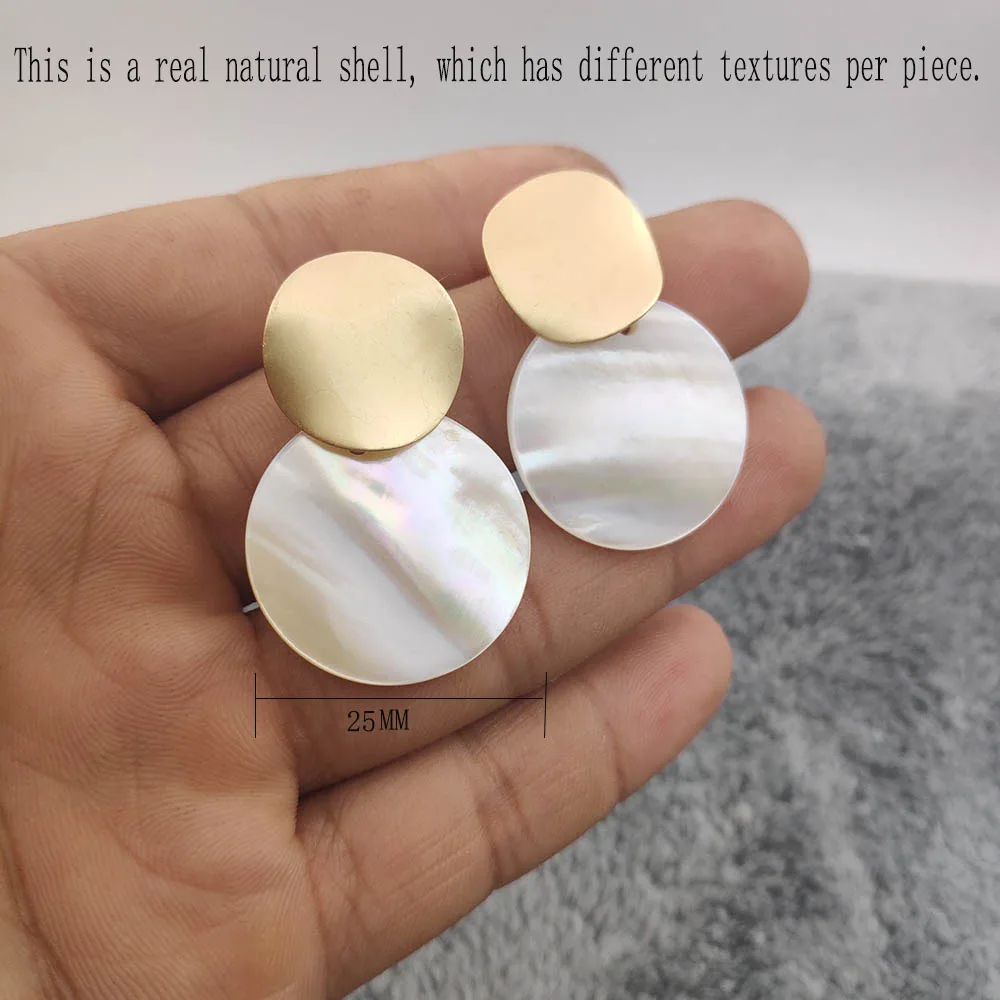

Fashion Round Natural Shell Drop Earrings Irregular Matte Gold Geometric Earrings Shell Earrings for Women Party Gift Jewelry