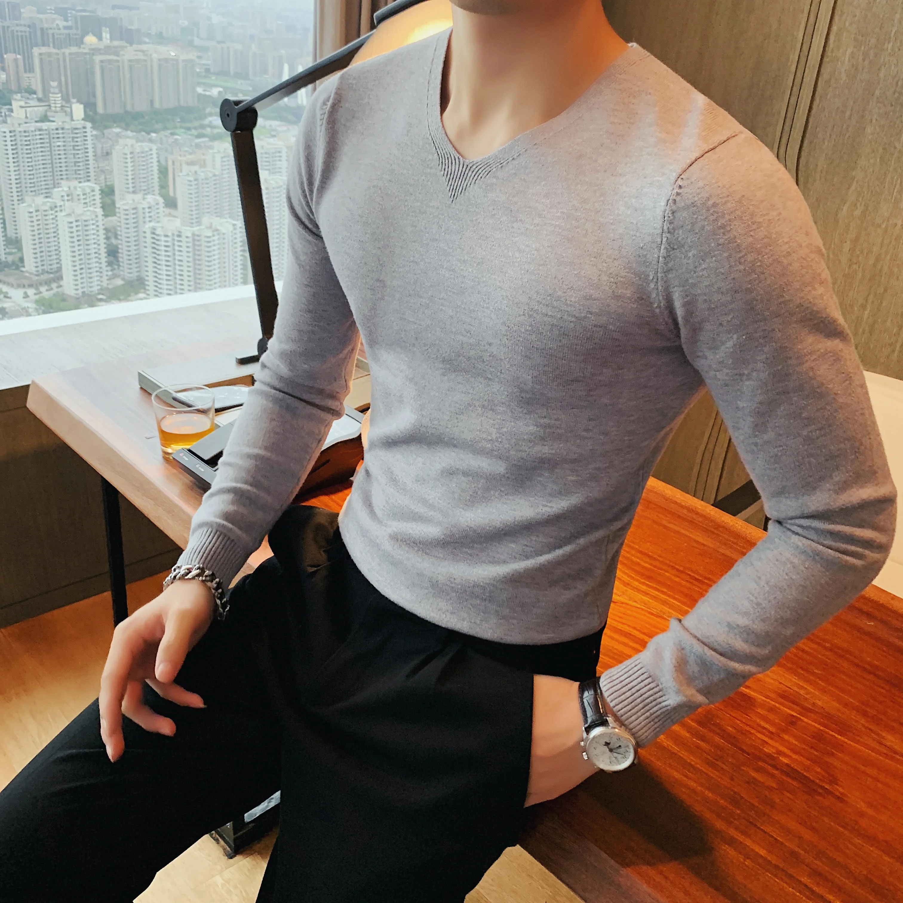 Autumn Winter Simple Sweater Men Clothing Fashion 2021 Pullovers Long Sleeve Men Sweaters V Neck Slim Fit Casual Pull Homme 3XL