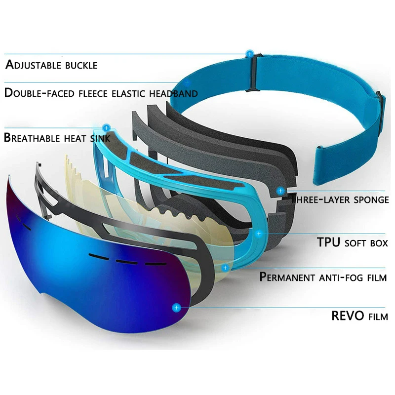 Лыжные очки с защитой от запотевания, водонепроницаемые, двухслойные лыжные очки для мужчин и женщин, зимние лыжные и сноубордические очки
