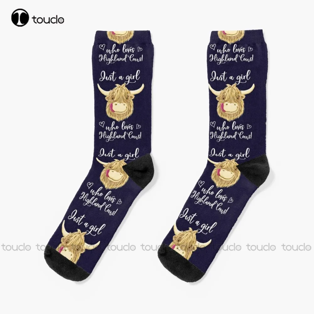 

Just A Girl Who Loves Scottish Highland Cows Socks Mens Athletic Socks Personalized Custom Unisex Adult Teen Youth Socks