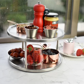 

360 Degree Rotating Spice Rack Stainless Steel Organizer Turntable Rotating 2 Layers Stand Kitchen Counters Cabinets