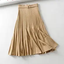 Женские офисные однотонные плиссированные юбки с поясом, шикарные женские осенние юбки в винтажном стиле, повседневные длинные юбки