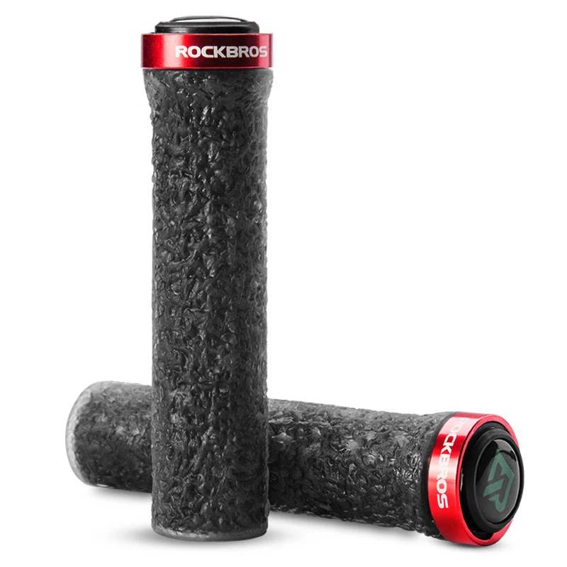 Black-Red ROCKBROS MTB ручки для велосипедного руля резиновые противоскользящие Упоры для рук на руль велосипеда TPE мягкая Противоударная мягкая лента велосипедные ручки ультралегкие ручки - Цвет: Black-Red