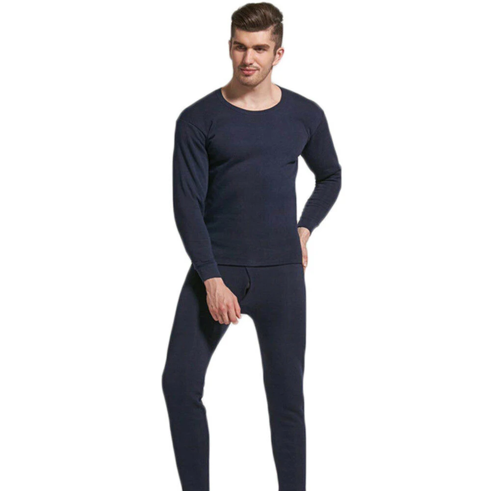 Dark blue Мужские Бесшовные эластичные теплые бархатные внутренняя одежда термосы нижнее белье пижамный комплект для дома SSA-19ING - Цвет: Dark blue