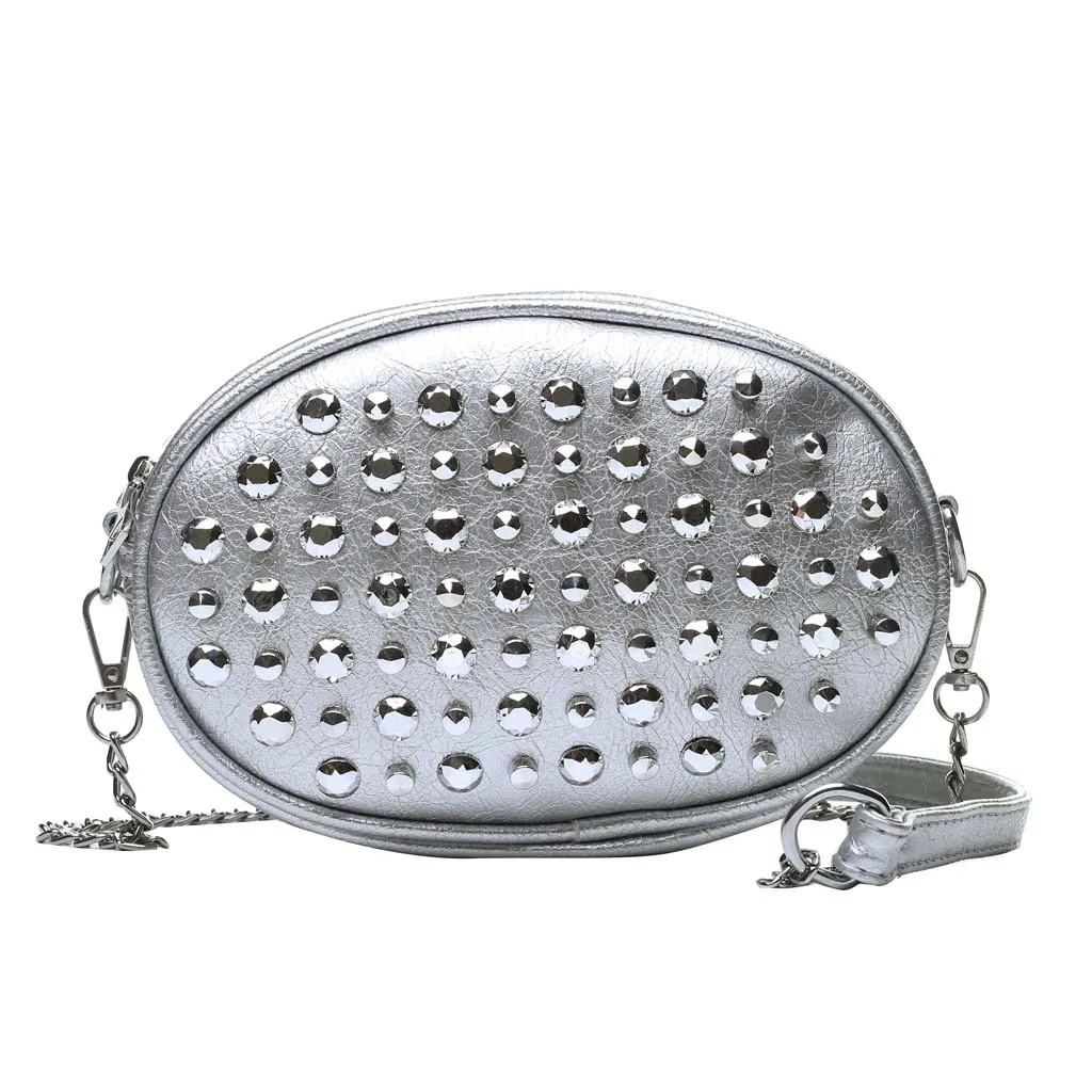 Silver Adies новые модные сумки через плечо для женщин новая сумка на плечо с заклепками Повседневная сумка-мессенджер модные карманы нагрудные сумки Bolsas#35 - Цвет: Silver
